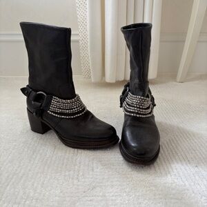 Vera Wang Black Heeled Boots with Silver Beaded Accents